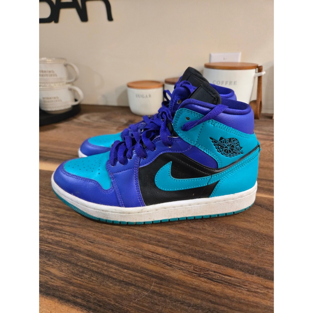 Jordan 1 Mid Dark Iris Black Teal BQ6472-502 Kids Sneakers Size 8
